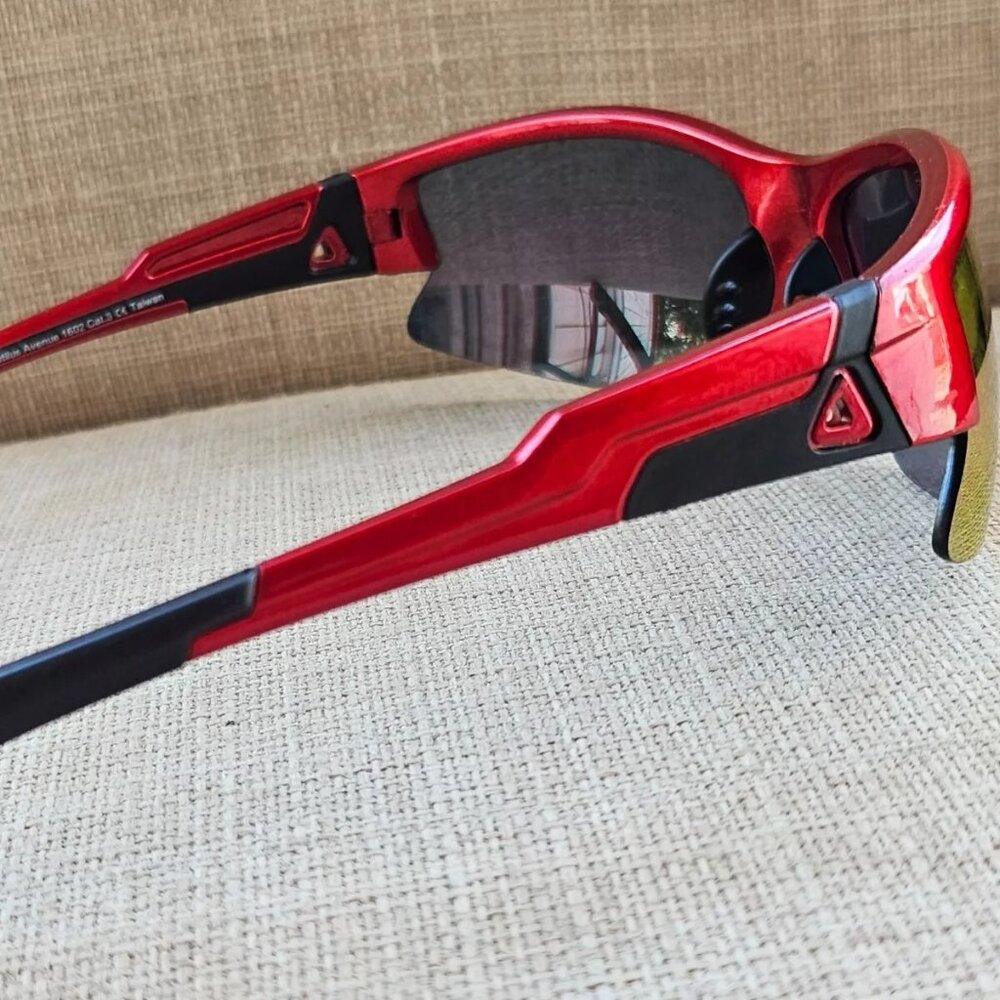 NYS City Men Sunglasses Red Wrap Frame Mirror Lenses Eye Wear Nautilus Avenue - Picture 5 of 11